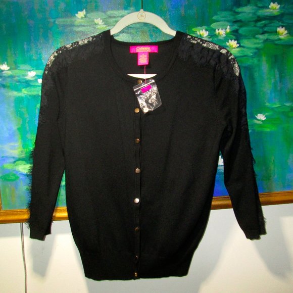 Sweaters - NWT Catherine Malandrino Cardigan with Lace Sleeve Inset